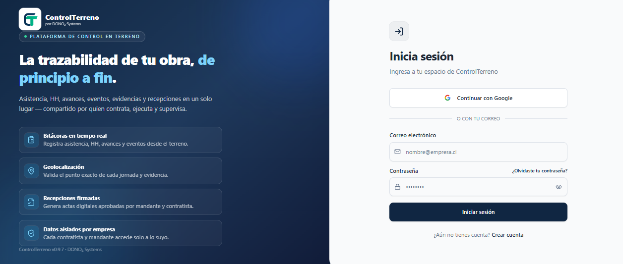Pantalla de ControlTerreno